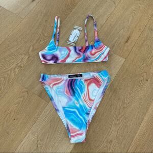 Boohoo - Marble Print Crop top Style Bikini Size US2